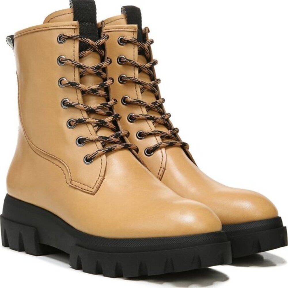 Franco Sarto Women's Leather Combat Boot Lug Sole Side Zip Shoes Tan Size 7 $168